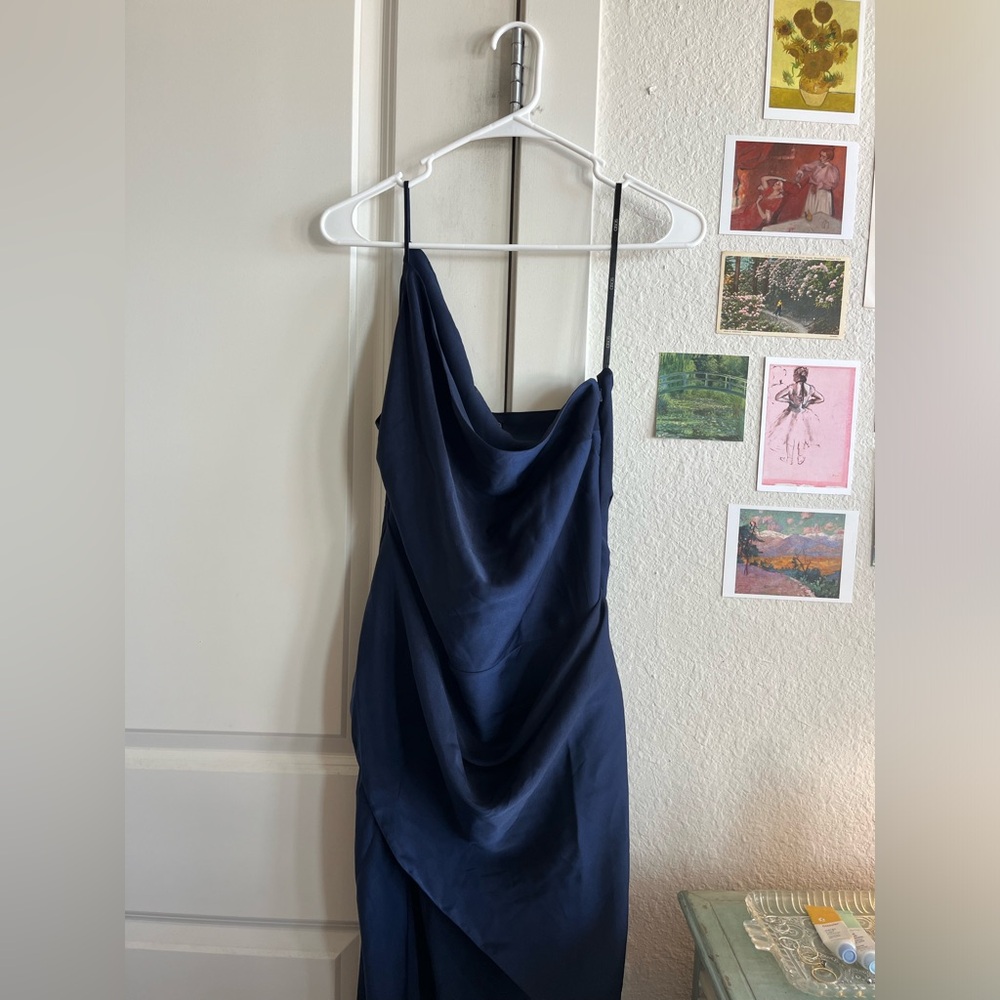 ASOS Design Petite one-shoulder maxi dress in navy